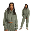 Autumn fleece thickened leaky navel hooded sweatshirt set